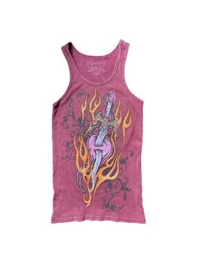 Y2K Bejeweled Maroon Ribbed McBling Grunge Tank Top Size Small